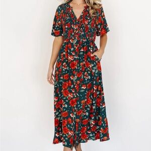 Baltic Born Teal and Orange Floral Midi Dress - 3XL